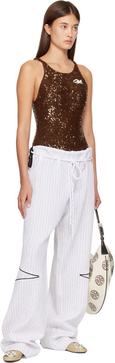 Byxor Tory Burch SSENSE Exclusive Pinstripe Crinkled Cotton Drawstring Baggy Trousers Vit | 175600-008, 3