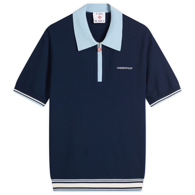 Polotröja Casablanca Casablanca Merino Tennis Polo, Size Large Blå | MPF25-KW-1002-BLU