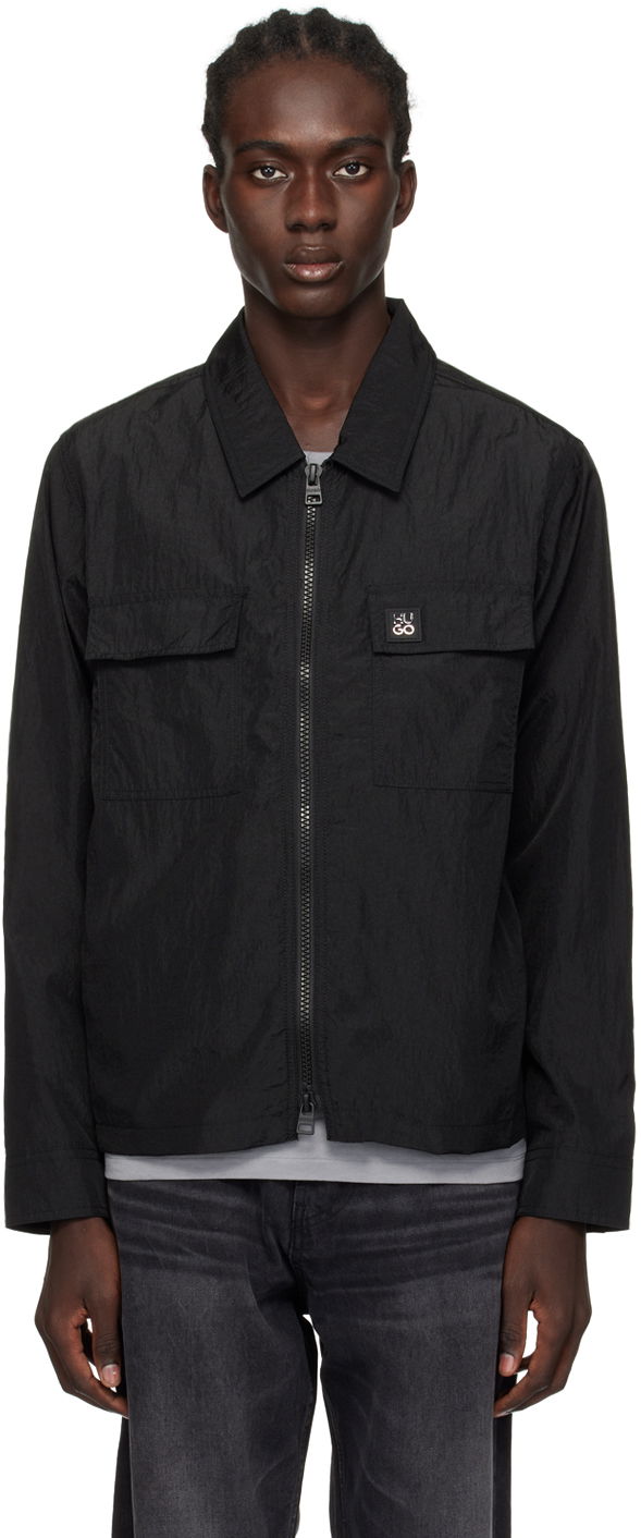 Vindjacka BOSS Crinkled Zip-Up Shirt Jacket Svart | 50509371
