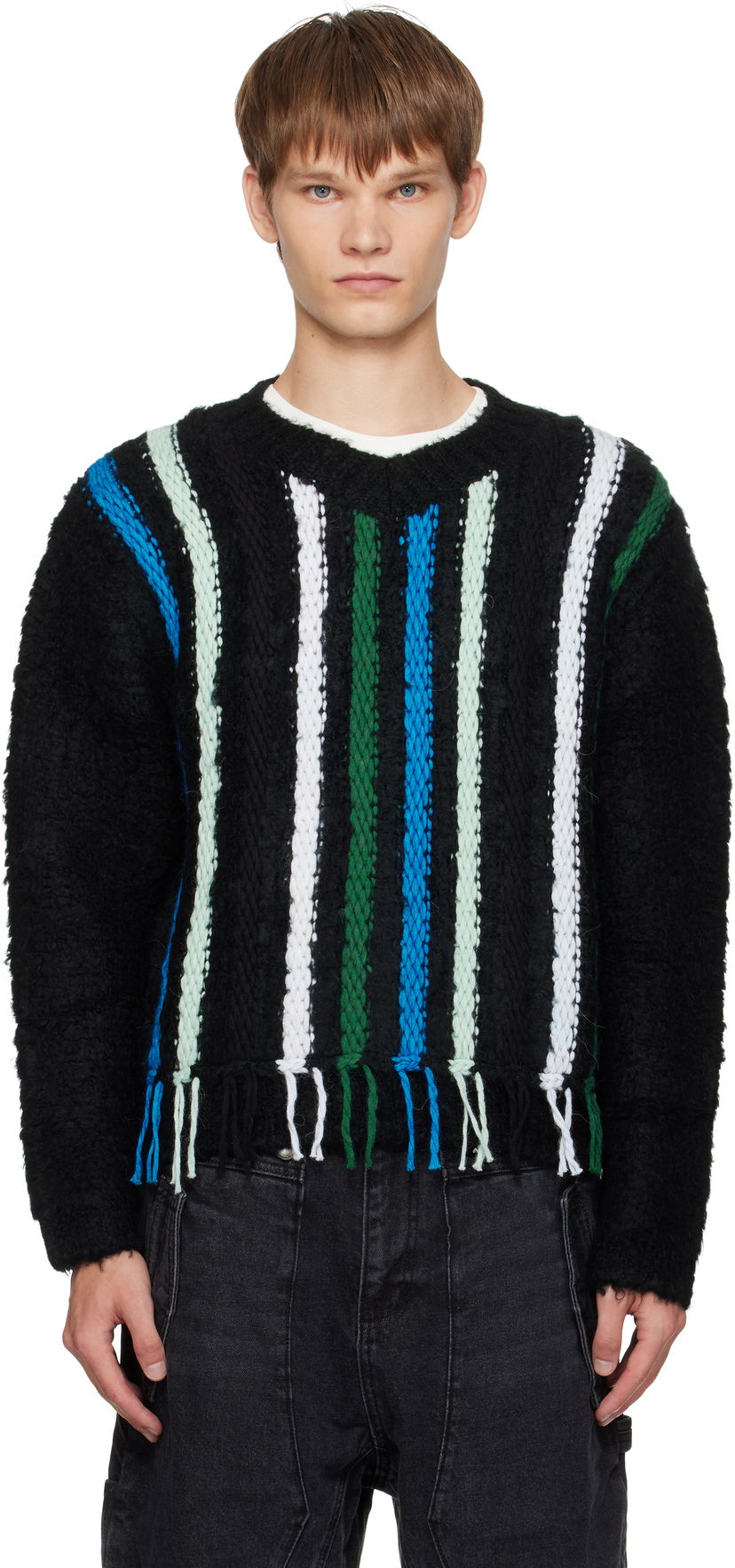 Sweater Andersson Bell Andersson Bell Reverse Stripe Fringe Sweater Svart | atb1350u