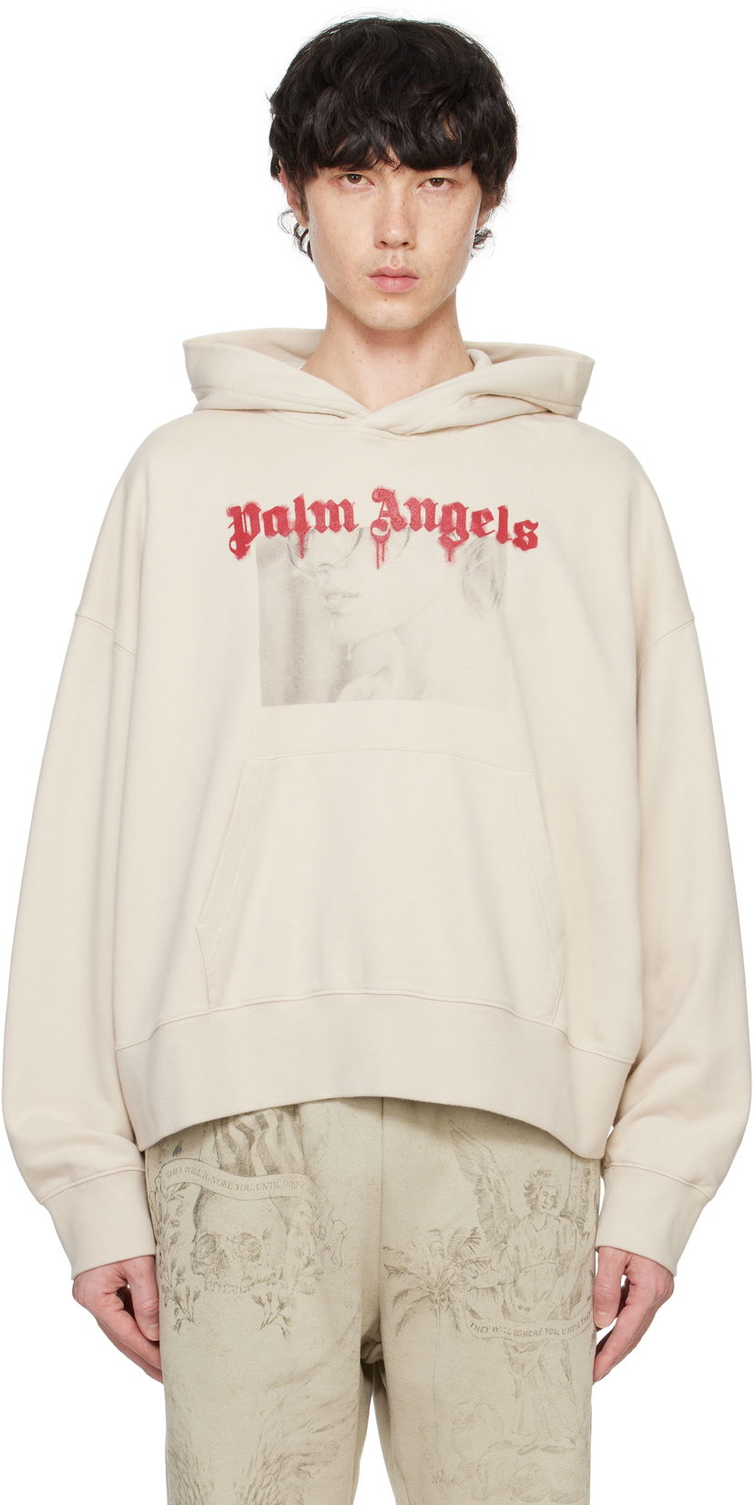 Sweatshirt Palm Angels Portrait Pencil Hoodie Beige | PMBB164F24FLE0016126