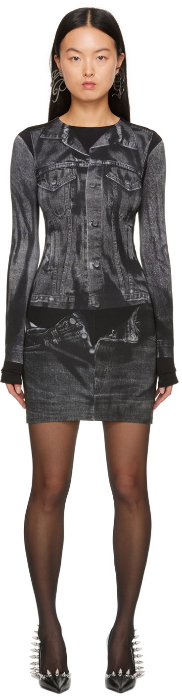 Klä Jean Paul Gaultier Jean Paul Gaultier Trompe L'œil Printed Minidress Svart | 23/15-F-RO076-J530-0002