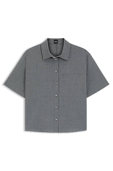 Skjorta BOSS Cropped Virgin Wool Blouse Grå | 50541991