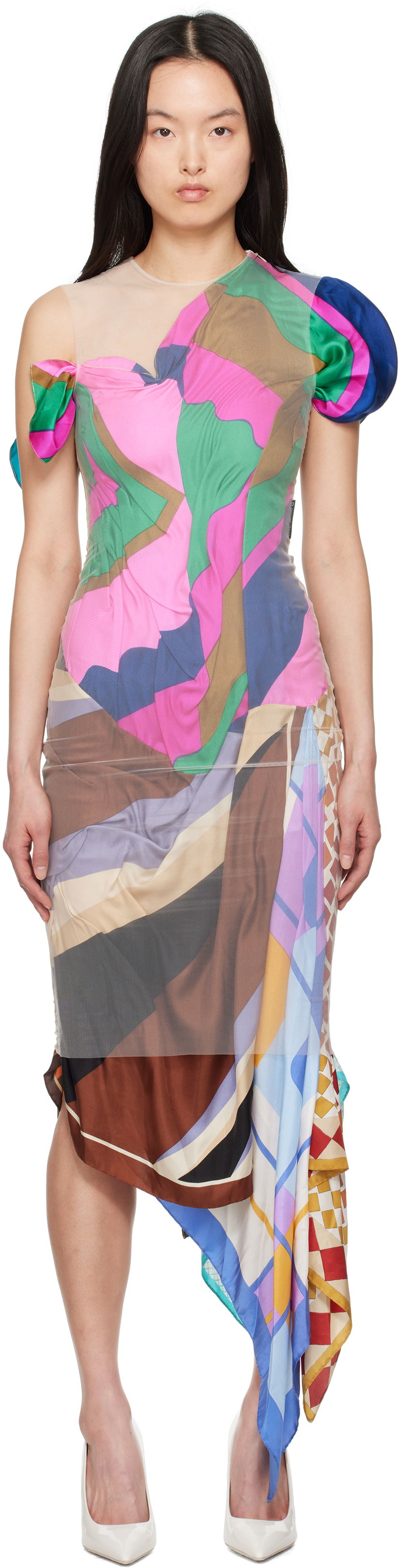 Klä Marine Serre Marine Serre Regenerated Silk Scarves Fitted Maxi Dress Flerfärgad | WDR330A UWOV0028