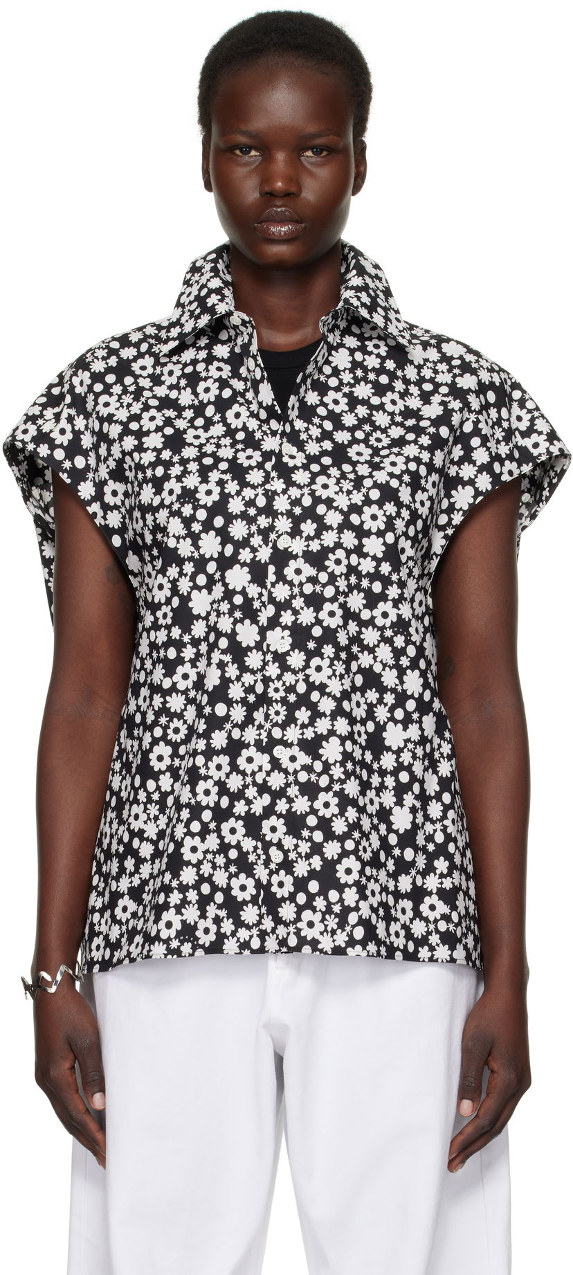 Skjorta Marni Marni Pop Fields Sleeveless Cocoon Shirt Svart | CAMA0565S1 UTC463