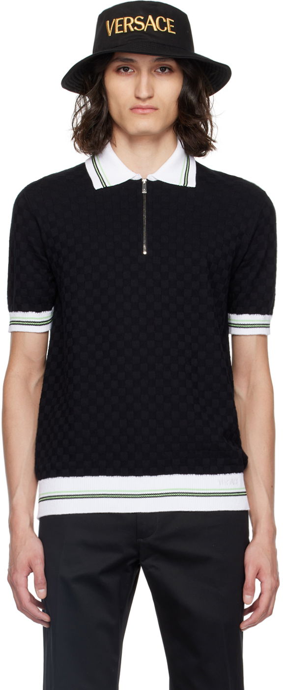 Polotröja Versace Black & White Contrasto Polo Svart | 1015088_1A10571