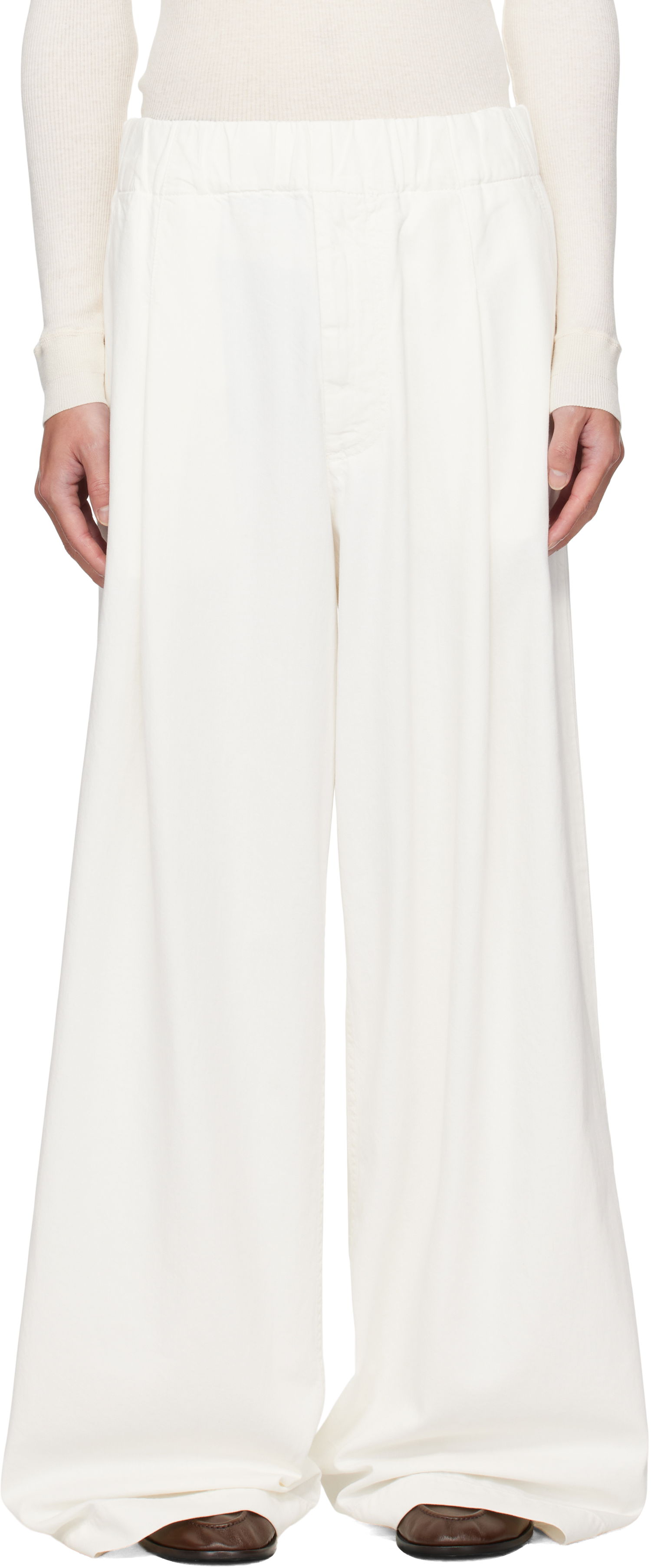 Byxor och jeans Dries Van Noten Dries Van Noten Drawstring Wide-Leg Pants Vit | 252-020926-2382, 0