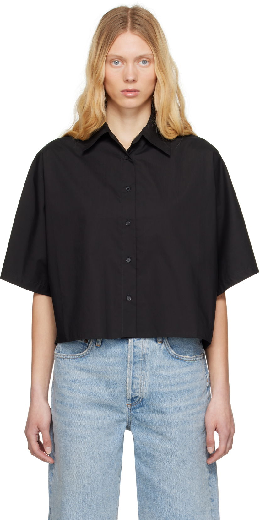 Skjorta AGOLDE AGOLDE Merrin Cropped Short Sleeve Shirt Svart | A7353-1769