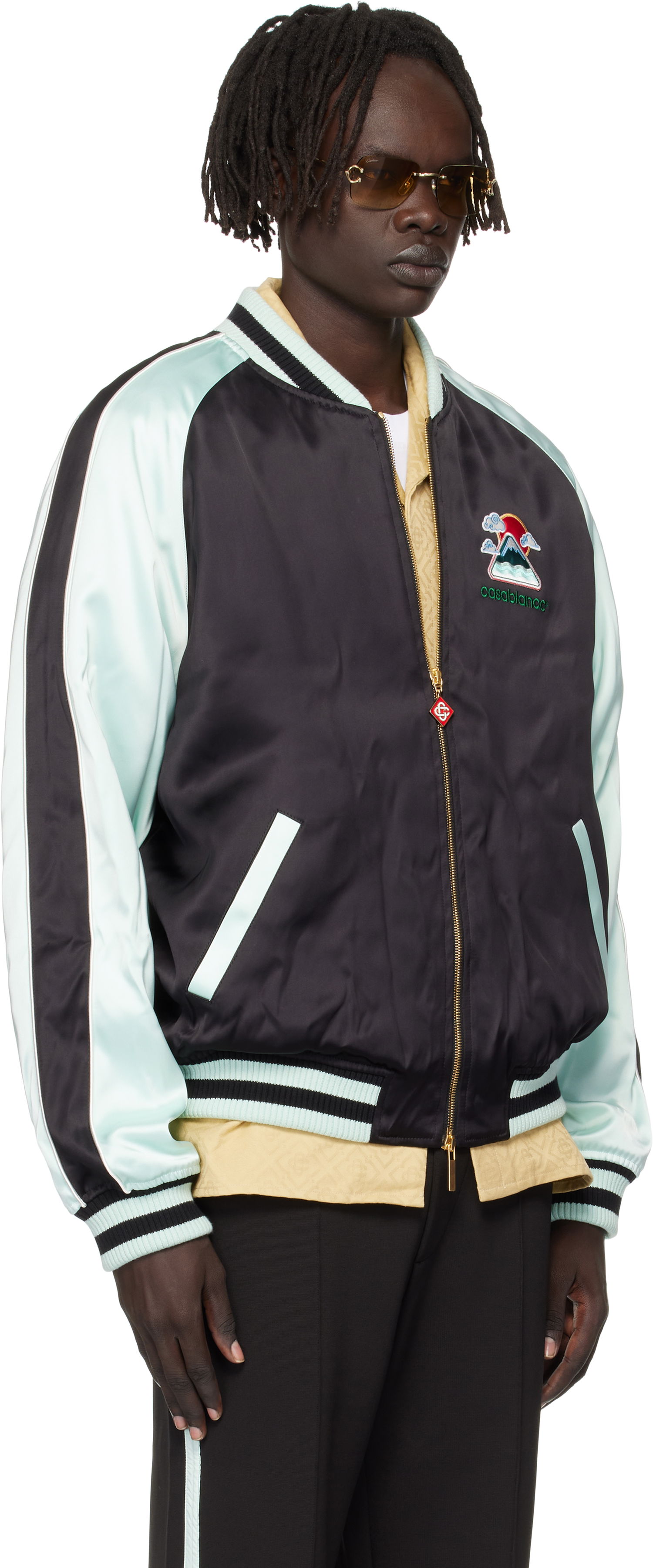 Bomberjacka Casablanca Casablanca Embroidered Satin Bomber Jacket Turkos | MPF25-JK-383-01, 1