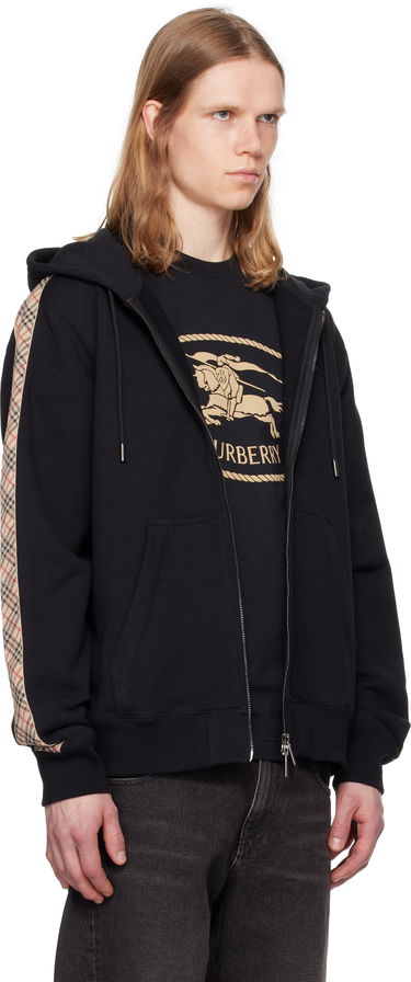 Sweatshirt Burberry Burberry Check Trim Cotton Zip Hoodie Svart | 8110790, 1