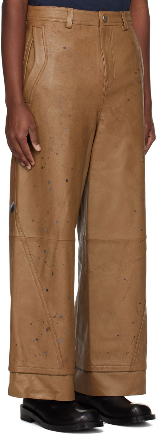 Byxor ADER ERROR Paint Splatter Leather Wide-Leg Pants Brun | BN01SSBT0103BR, 1