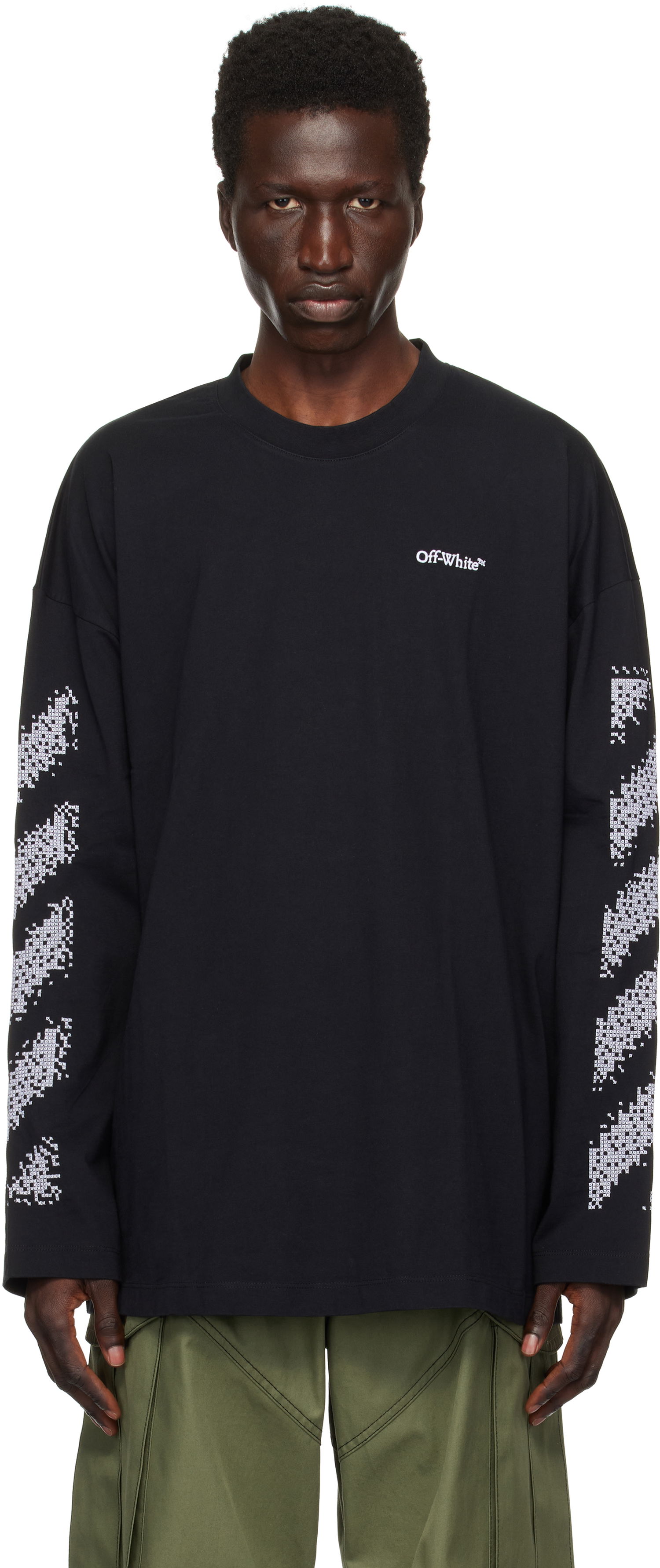 T-shirt Off-White Pixel Diag Long Sleeve T-shirt Svart | OMAB091F24JER0051001, 0