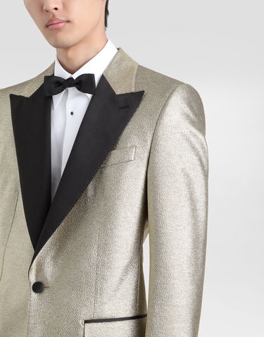 Skjorta Dolce & Gabbana Single-breasted Lamé Jacquard Tuxedo Jacket Beige | G2QU6TFJODVS0997, 3