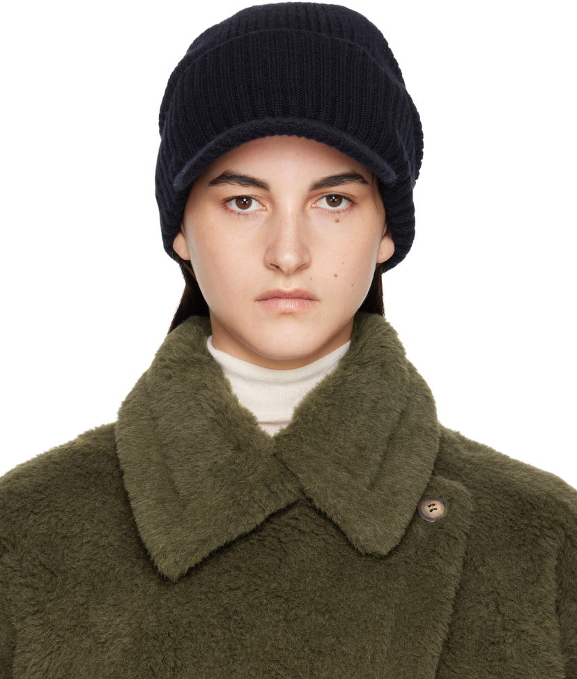 Hatt Max Mara Max Mara Ribbed Knit Beanie with Visor Svart | 2424576132600 MM02398