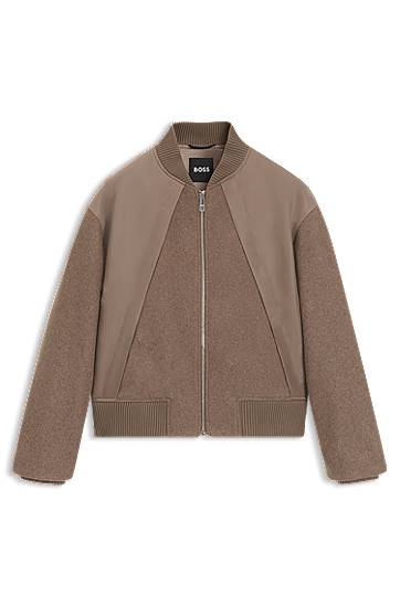 Bomberjacka BOSS BOSS Mixed-Fabric Bomber Jacket Brun | 50543411