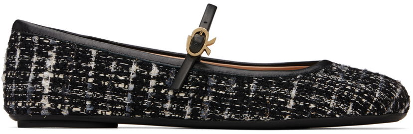 Sneakers och skor Gianvito Rossi Carla Tweed Ballerina Flats Svart | G22223-05GOM-BCP