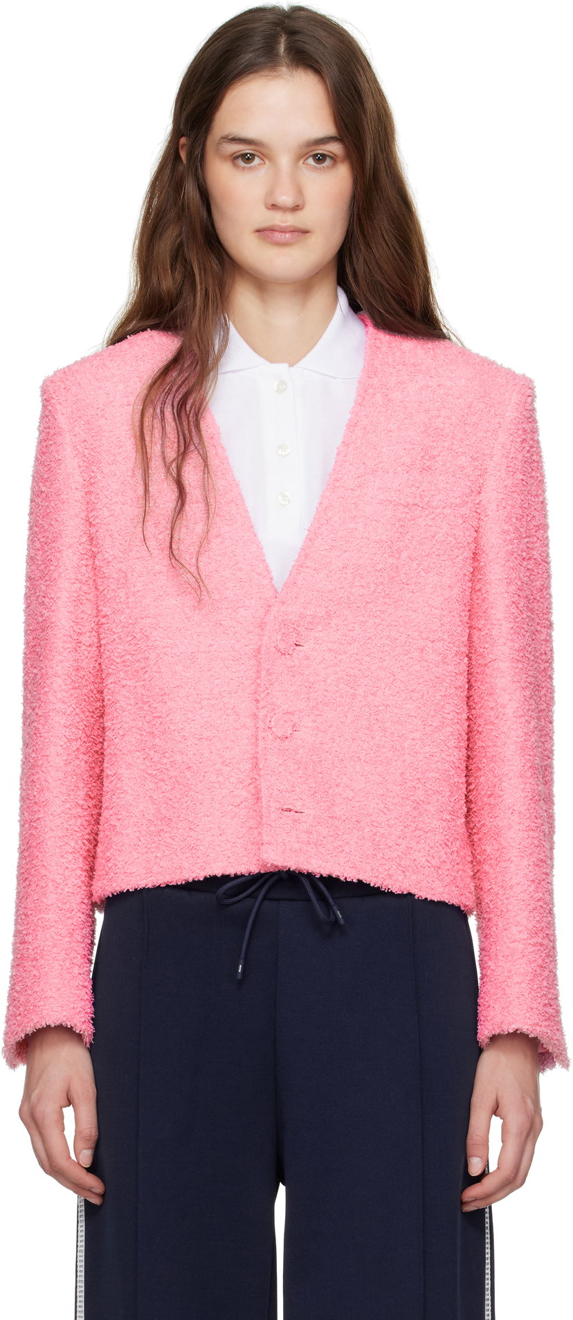 Sweater MSGM MSGM Cropped Bouclé Jacket Rosa | 3841MDG15 257113