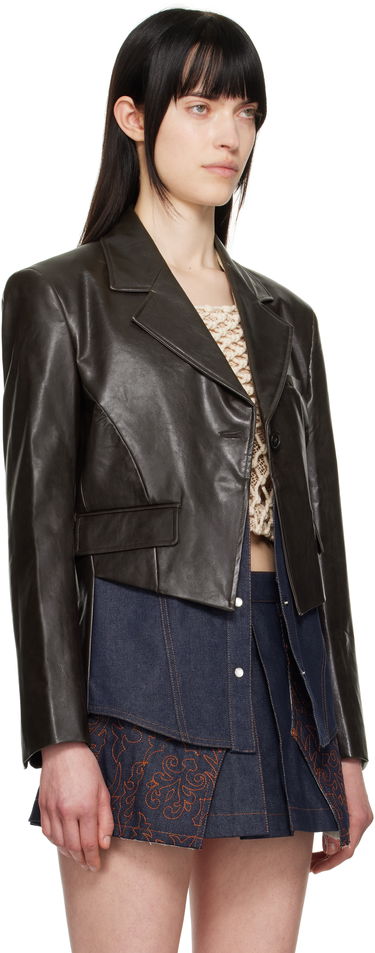 Jacka Andersson Bell Andersson Bell Hybrid Faux-Leather Cropped Blazer Brun | awa683w, 1