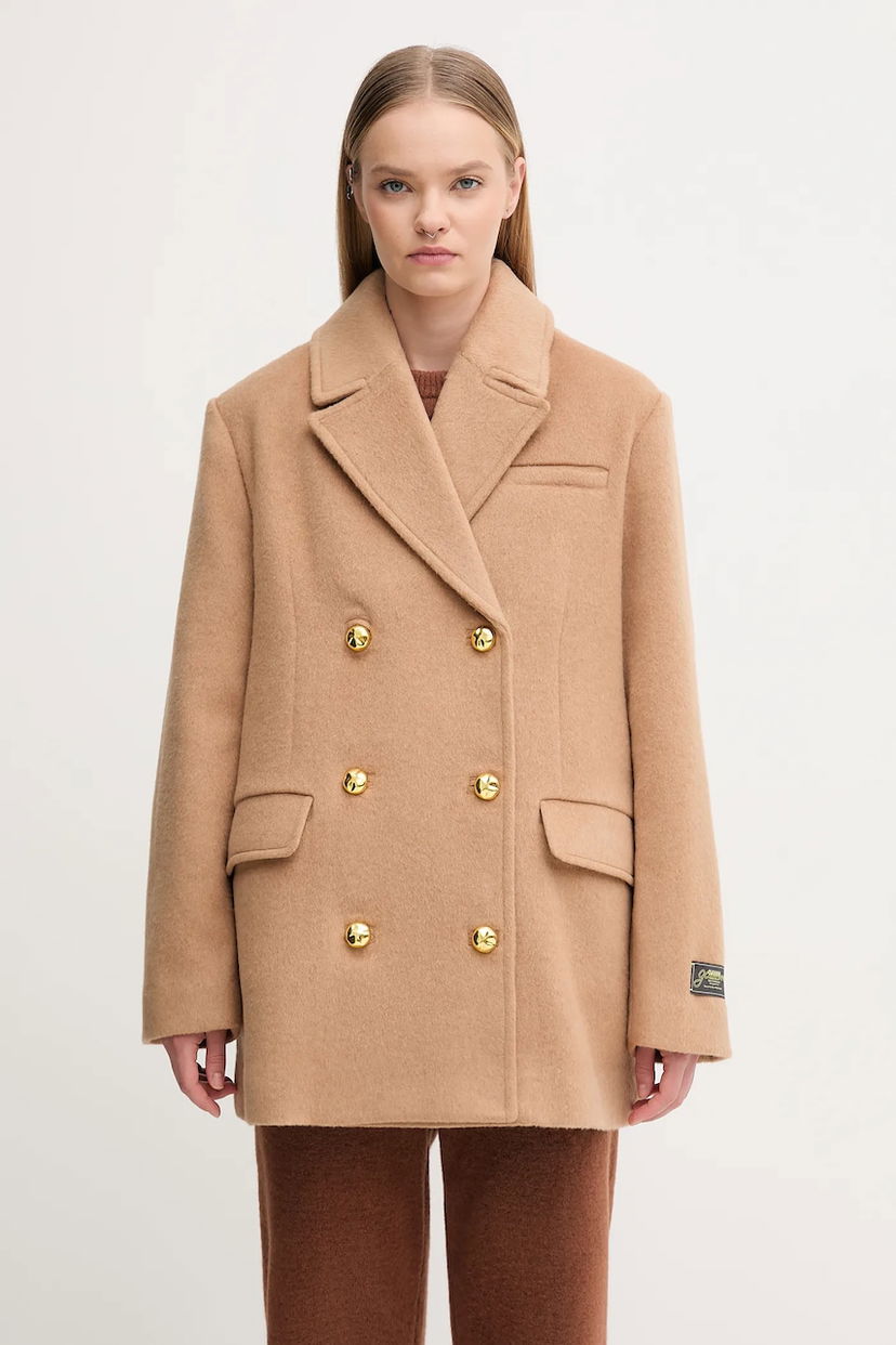 Rockar GANNI GANNI Double Faced Wool Double Breasted Blazer Beige | W0876