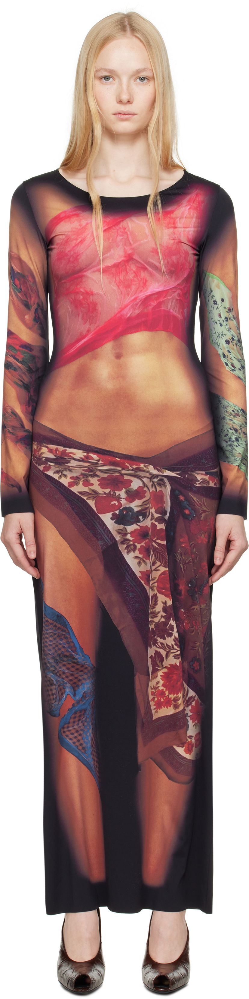 Klä Marine Serre Marine Serre Recycled Draped Statue Jersey Maxi Dress Svart | WDR297A CJER0076