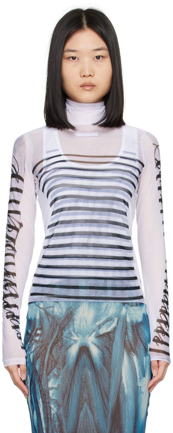 T-shirt Jean Paul Gaultier Jean Paul Gaultier Striped Turtleneck Top Vit | 24/30-F-TO198-J559-015900