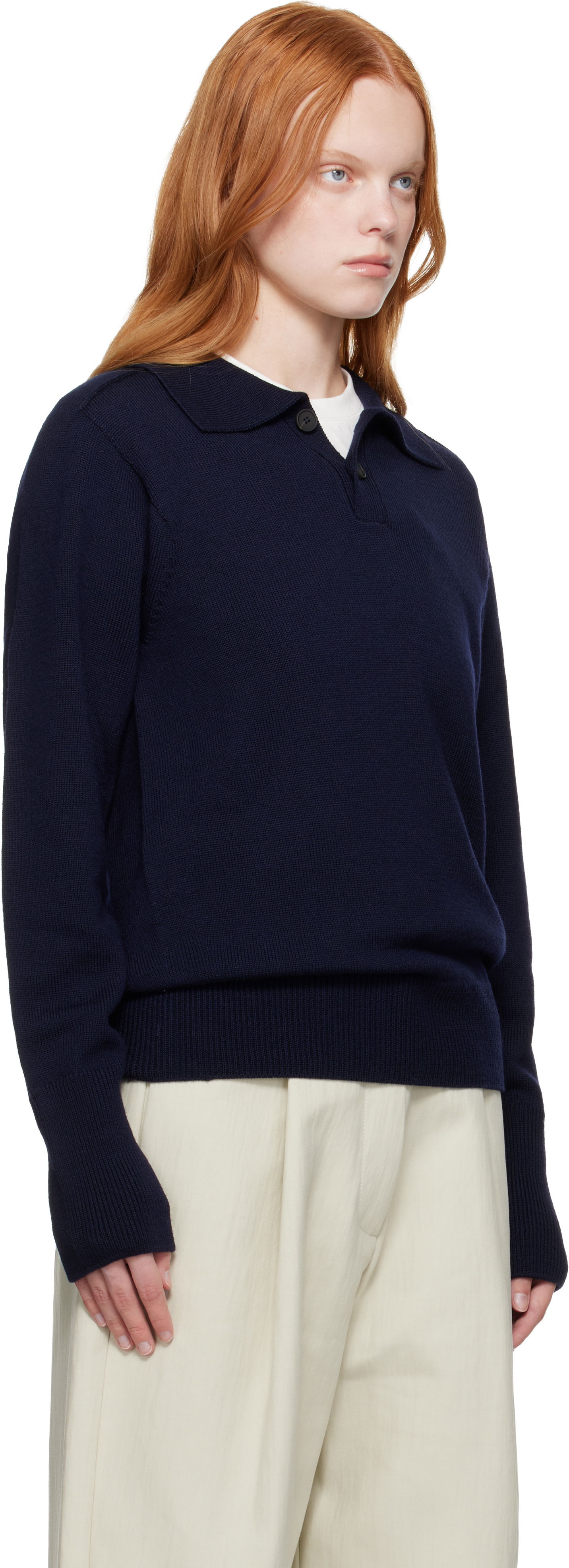 Sweater Studio Nicholson Studio Nicholson Sark Polo Sweater Mörkblå | SARK SN - 1503, 1