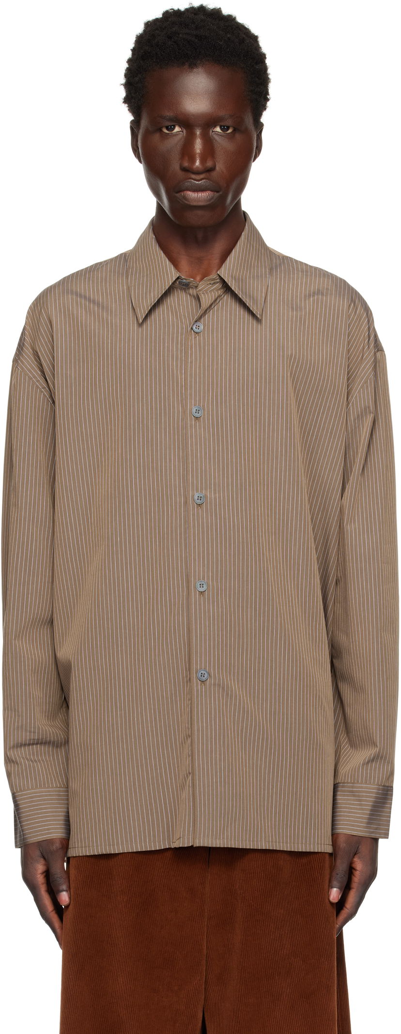 Skjorta Studio Nicholson Studio Nicholson Pinstripe Shirt Brun | STRIKE SNM - 1164