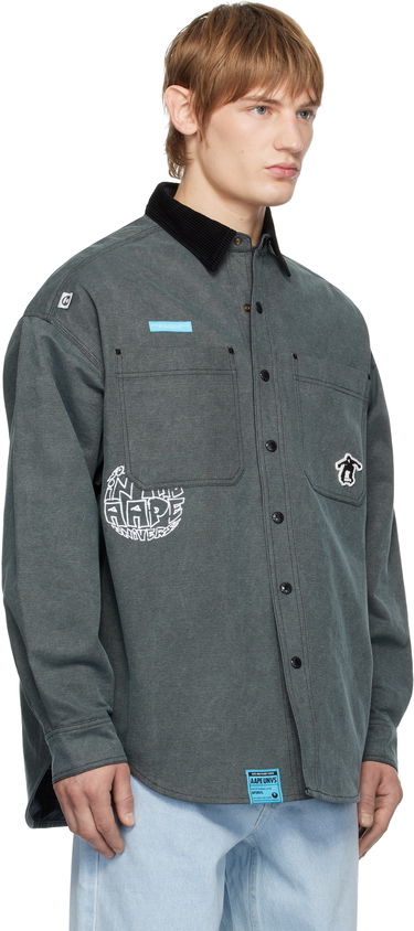 Skjorta AAPE by A Bathing Ape AAPE by A Bathing Ape Reversible Logo Button Down Shirt Grå | AAPSTM8502XXNBKL, 1