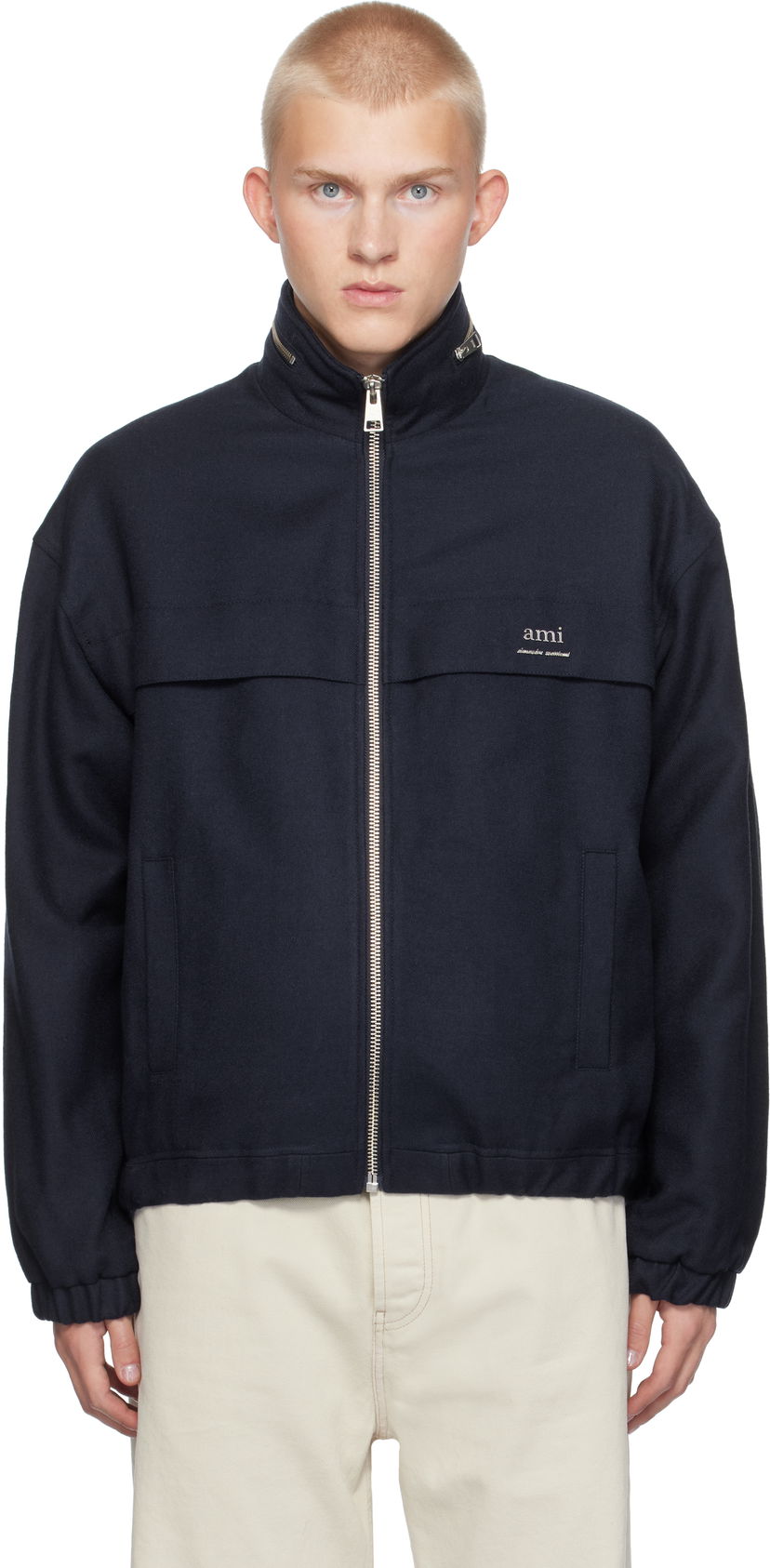 Vindjacka AMI Paris AMI Windbreaker Jacket Mörkblå | HJK058.WV0018
