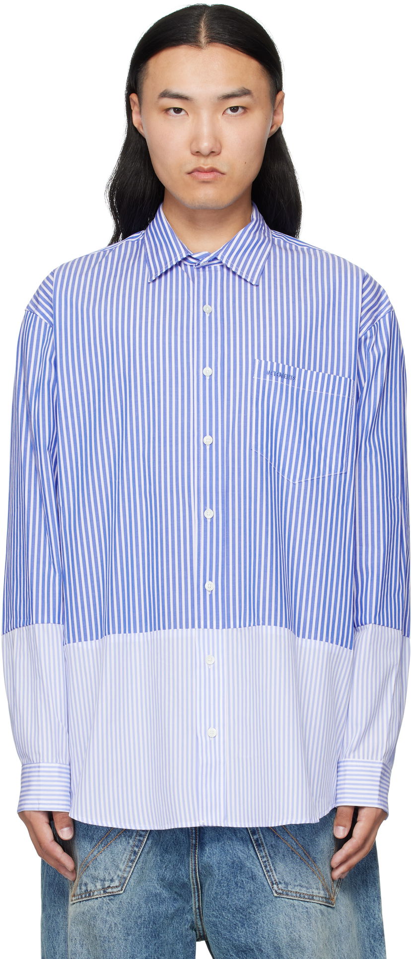 Skjorta VETEMENTS VETEMENTS Splitted Striped Shirt Blå | UH76SH630SL