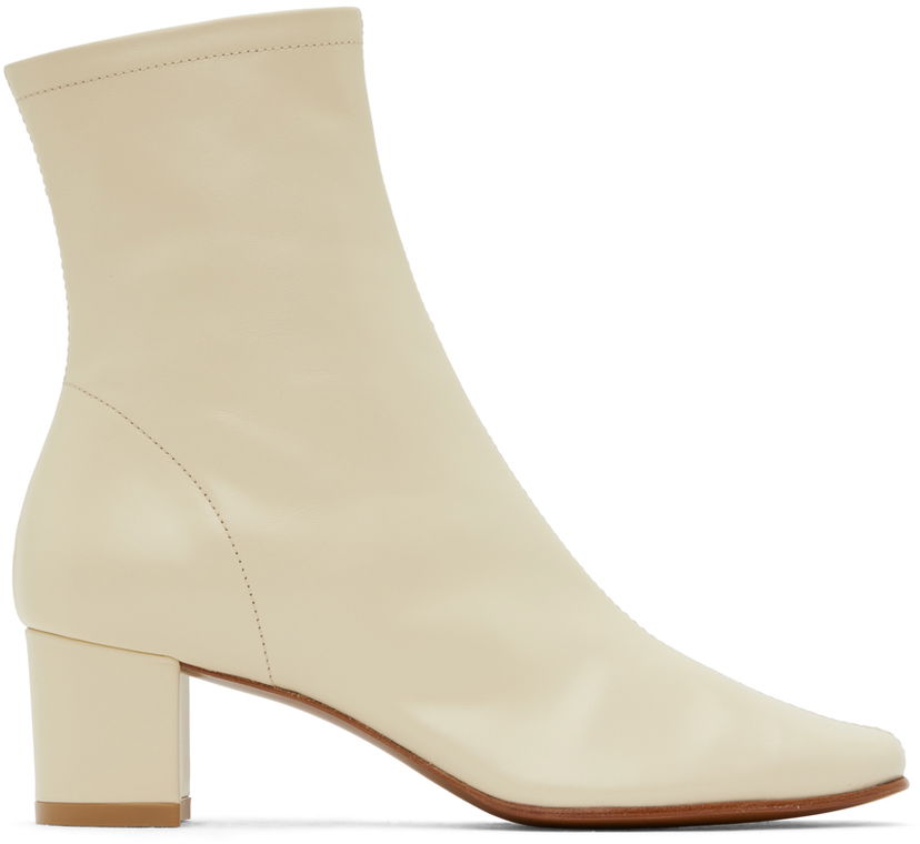 Sneakers och skor BY FAR BY FAR Sofia Leather Block Heel Ankle Boots Beige | 16603-05-SWHTL