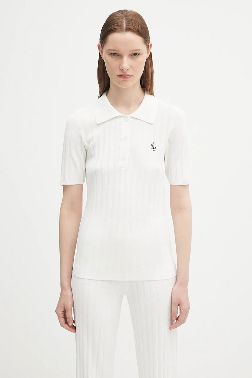 Polotröja Sporty & Rich Sporty & Rich Src Ribbed Polo Shirt Vit | WS069620305WH37