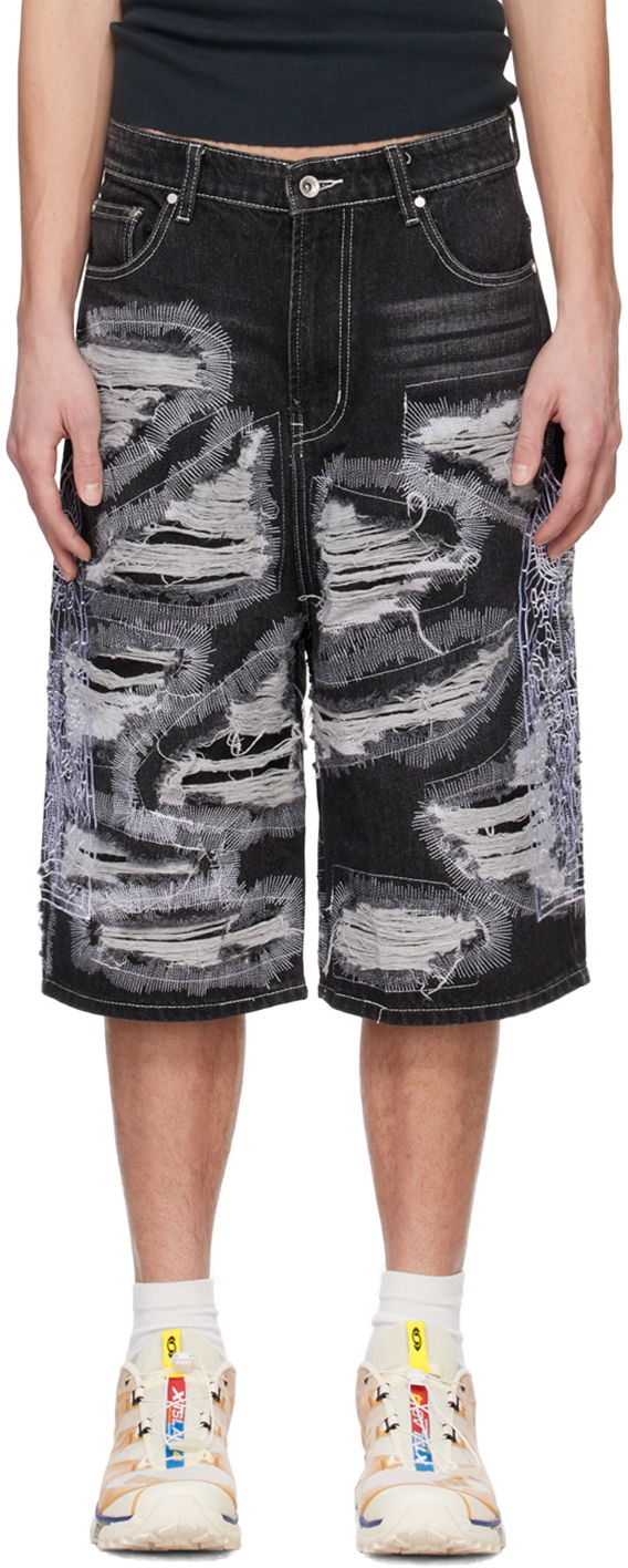 Shorts Who Decides War Who Decides War Embroidered Denim Shorts Svart | 1120640002SS24