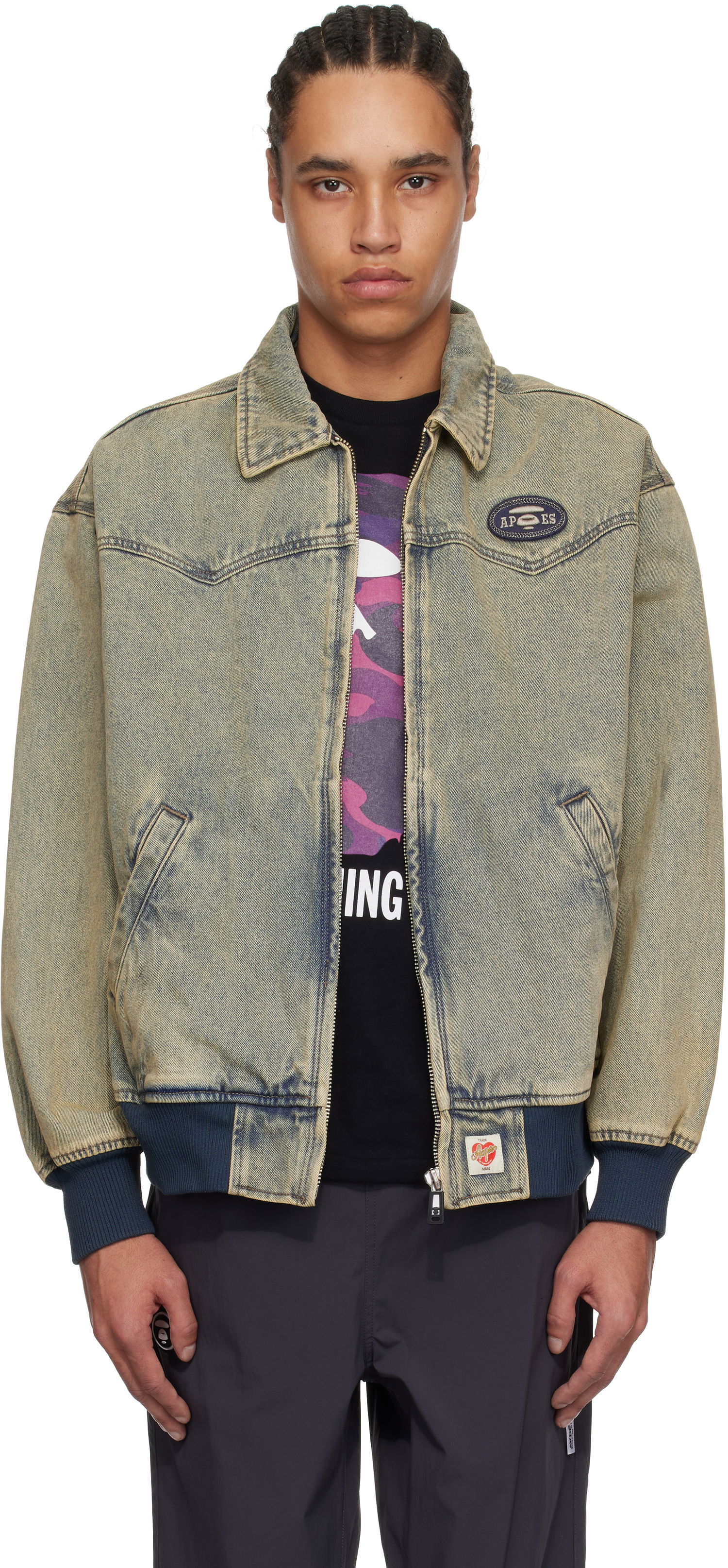 Jacka AAPE by A Bathing Ape AAPE by A Bathing Ape 'AAPE' Main Lightweight Denim Bomber Jacket Blå | AAPLJM7706XANBLL, 0