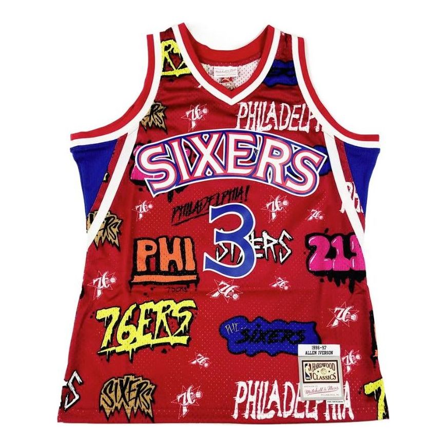 Linne Mitchell & Ness Mitchell & Ness Philadelphia Sixers Basketball Jersey Röd | TFSM4768-P7696AIVRED1, 0