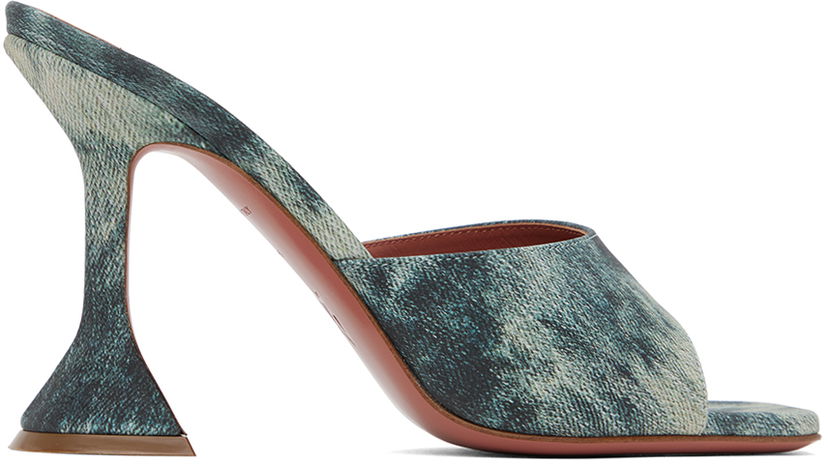 Tillbehör Amina Muaddi Amina Muaddi Lupita Slipper Heeled Sandals Blå | LUPITA SLIPPER CL PRINTED SUEDE