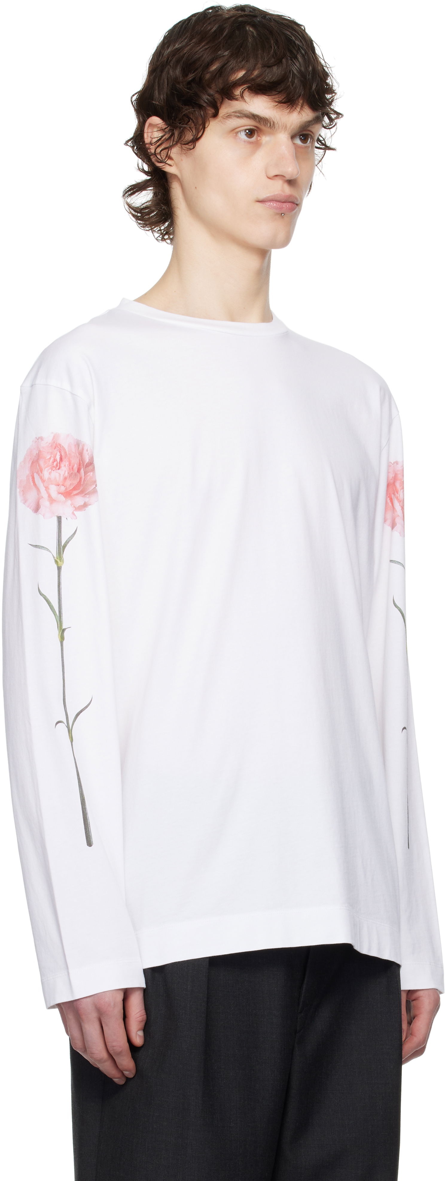 T-shirt Simone Rocha Simone Rocha Carnation Print Long Sleeve T-Shirt Vit | 5194P32P32A-M 0569, 1