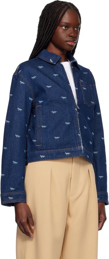 Bomberjacka MAISON KITSUNÉ Maison Kitsuné Zipped Cropped Denim Jacket Blå | OW02104WD4014, 1