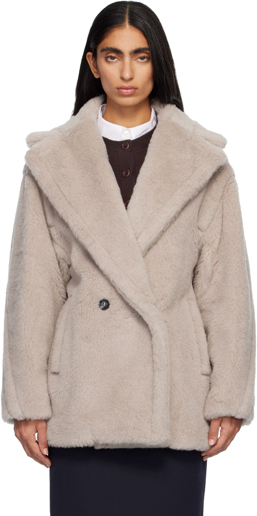 Rockar Max Mara Olga Plush Double-Breasted Coat Beige | 2521086032600