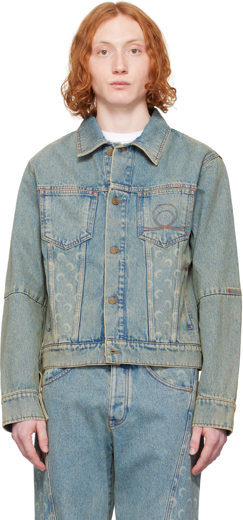 Jacka Marine Serre Marine Serre Moon Laser Denim Trucker Jacket Blå | MJA063A CDEN0003