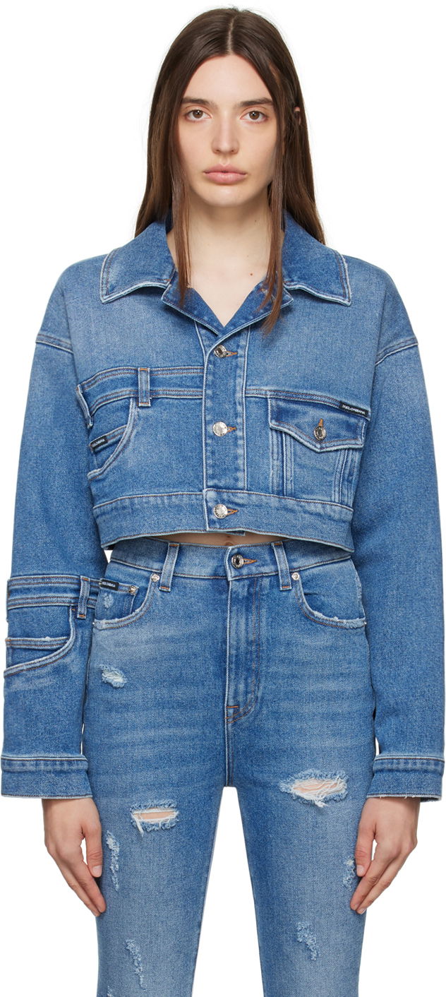 Jacka Dolce & Gabbana Blue Patchwork Denim Jacket Blå | F9P86D G8HP1