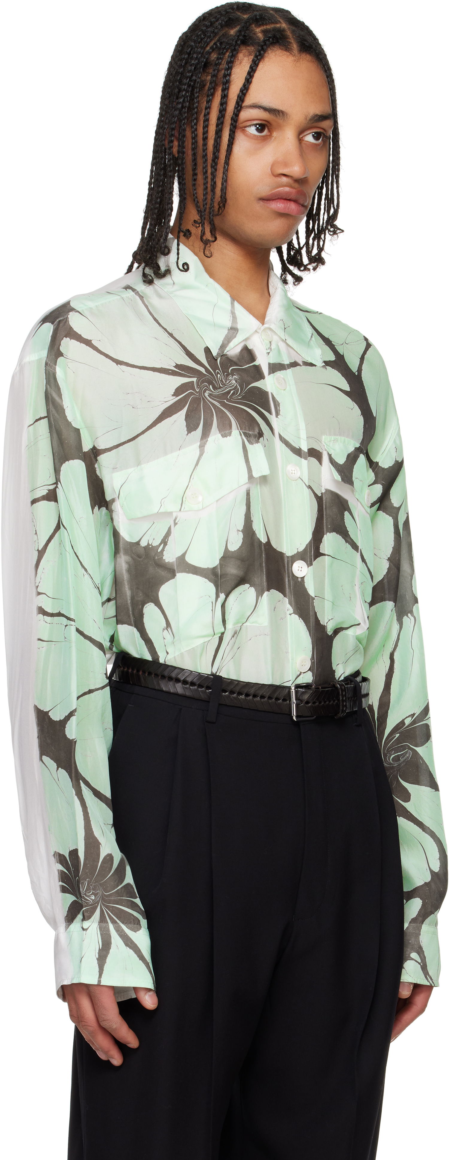 Skjorta Dries Van Noten Dries Van Noten Floral-Print Sheer Shirt Grön | 251-020723-1197, 1