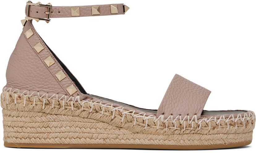 Skovård Valentino Valentino Garavani Double Rockstud Espadrille Wedge Sandals Rosa | 6W2S0HB1VTO