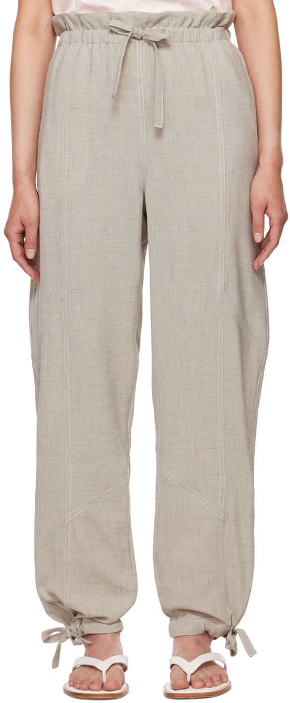 Byxor GANNI Beige Elasticated Waist Trousers Grå | F9217