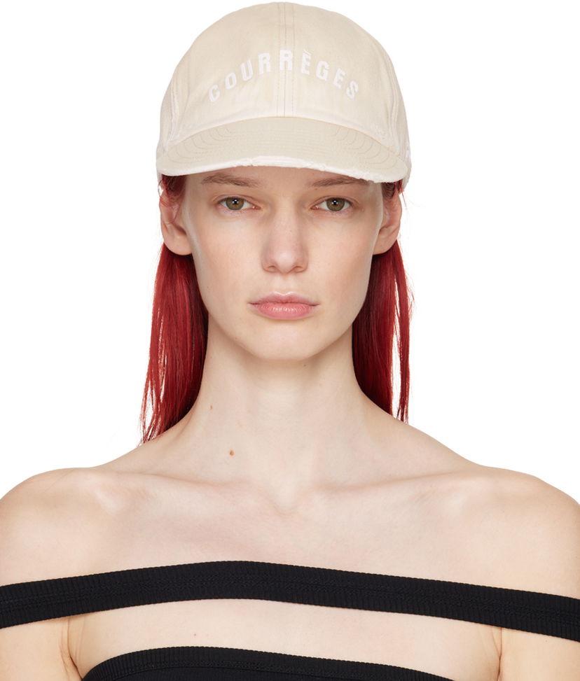 Keps Courrèges Courrèges Embroidered Washed Cap Beige | 124ACT031CO0024