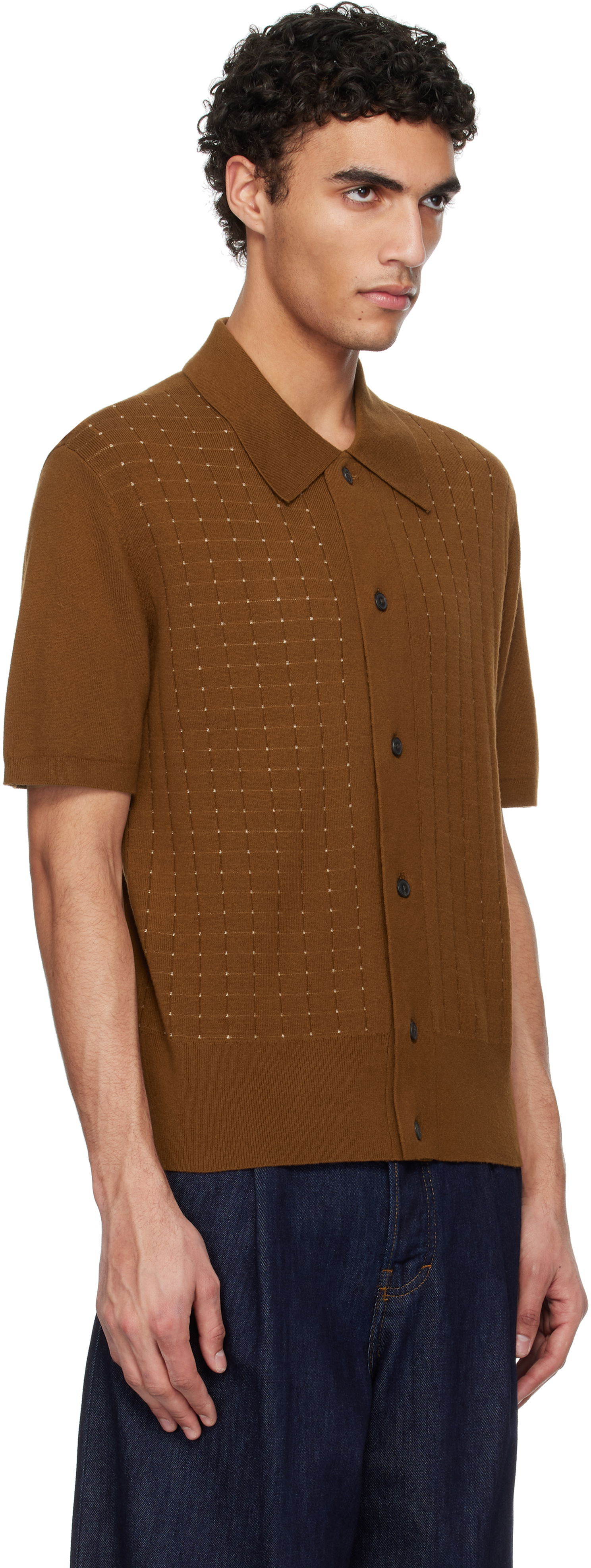 Sweater Tiger of Sweden Tiger of Sweden Araawen Merino Wool Knit Polo Shirt Brun | 112165, 1