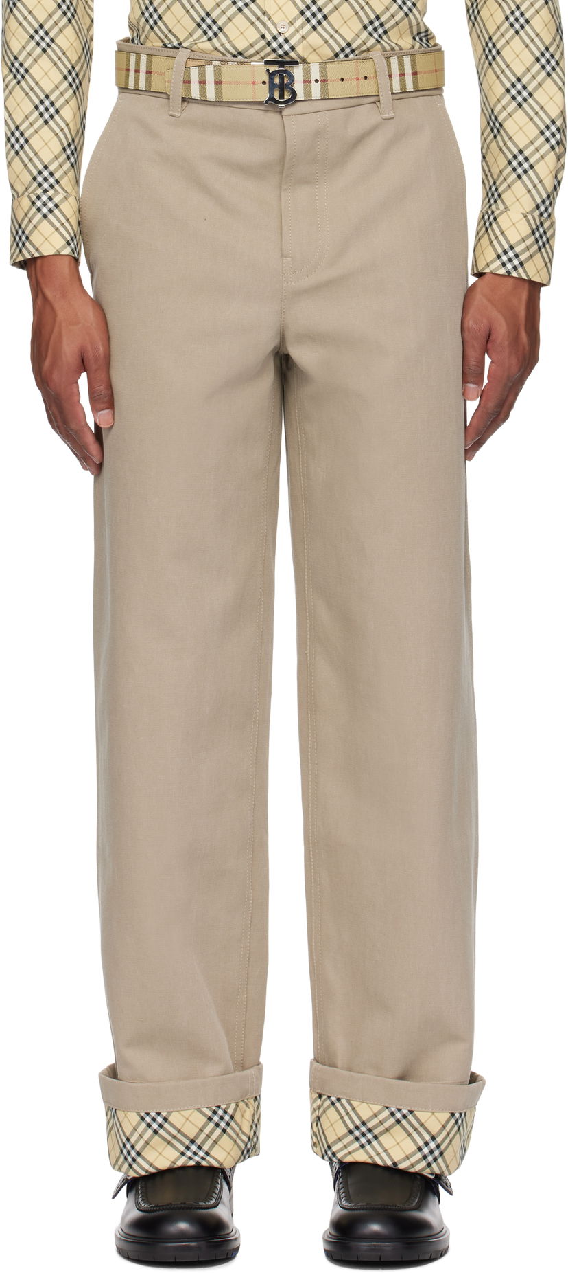 Byxor Burberry Cotton Carpenter Trousers Beige | 8097556