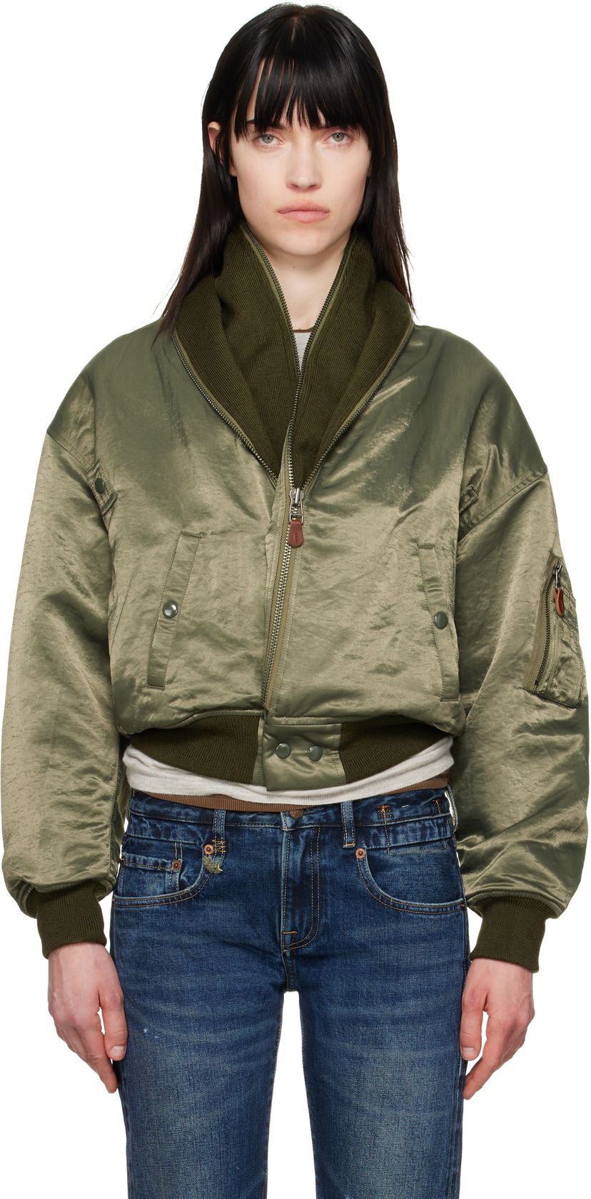 Bomberjacka R13 R13 Zip Collar Flight Bomber Jacket Grön | R13WR346-R447B