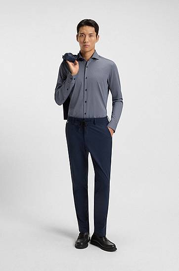 Skjorta BOSS Slim-fit Printed Italian-made Performance-Stretch Jersey Shirt Blå | 50550062, 1