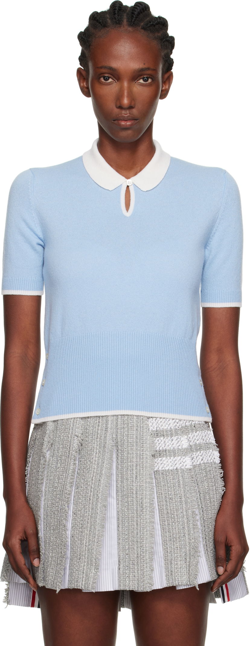 Polotröja Thom Browne Thom Browne Stitch Cashmere Polo Blå | FKP122A-Y2001
